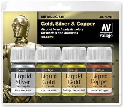 Vallejo Metallic Set Gold, Silver & Copper 4 x 35ml Acrylic Paint Set