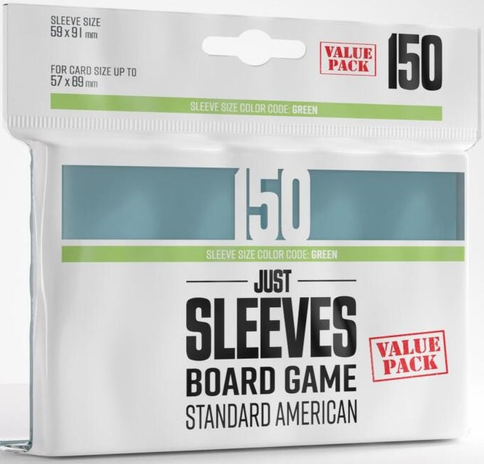 Gamegenic Just Sleeves Size Code GREEN Standard American Sized Value Pack (59mm x 91mm) (150 Sleeves Per Pack)