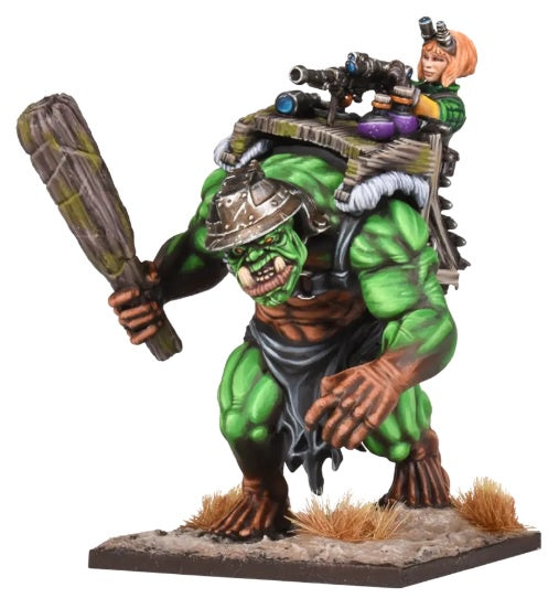 Kings of War Halfling Gunnery Sergeant on Troll