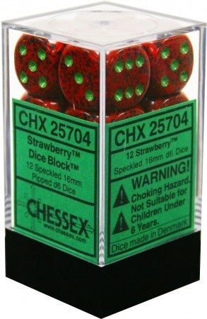 D6 Dice Speckled 16mm Strawberry (12 Dice)