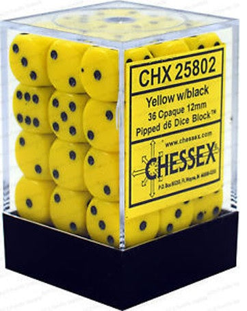 Dice Opaque 12mm D6 Yellow with Black (36) CHX25802
