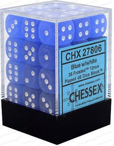 Chessex D6 Frosted 12mm d6 Blue/white Dice Block (36 dice)