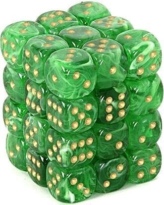 D6 Vortex 12mm d6 Green/gold Dice Block (36 dice)