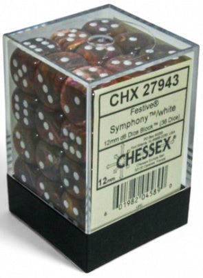 Chessex Festive 12mm D6 Symphony/White Dice (36 Dice)
