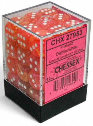 Chessex Festive 12mm D6 Dahlia/White Dice (36 Dice)