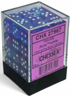 Chessex Nebula 12mm D6 Aura/White Luminary Dice (36 Dice)