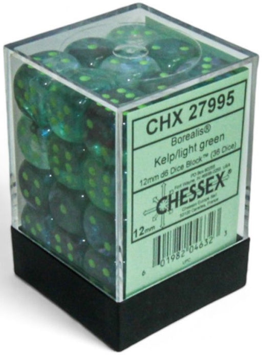 Chessex Borealis Kelp/light green Luminary 12mm d6 Dice (36 dice)