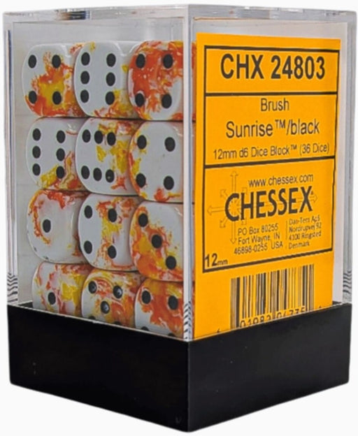 Chessex Brush Sunrise/black 12mm d6 Dice (36 dice)
