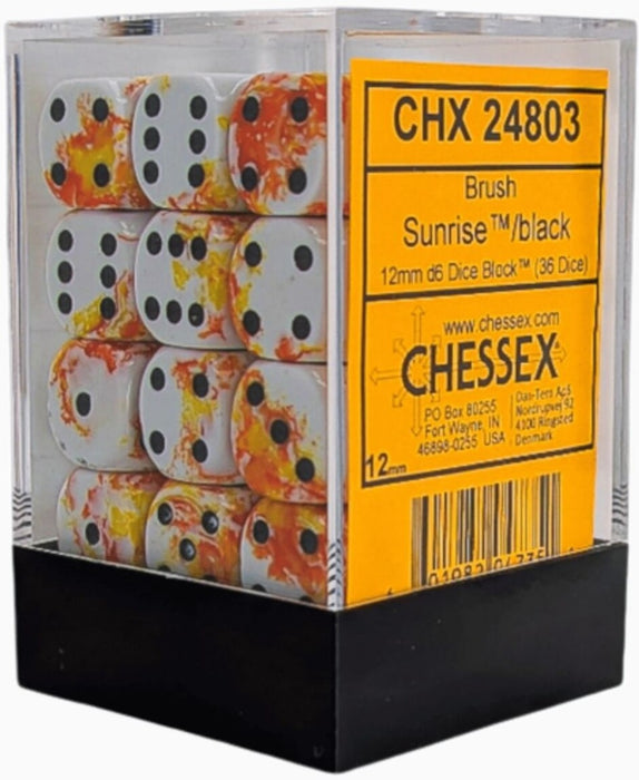 Chessex Brush Sunrise/black 12mm d6 Dice (36 dice)