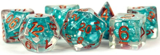 MDG Resin Pearl Polyhedral Dice Set 16mm - Teal with Copper Numbers