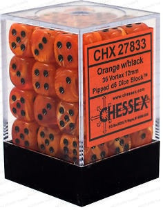 D6 Vortex 12mm d6 Orange/black Dice Block (36 dice)