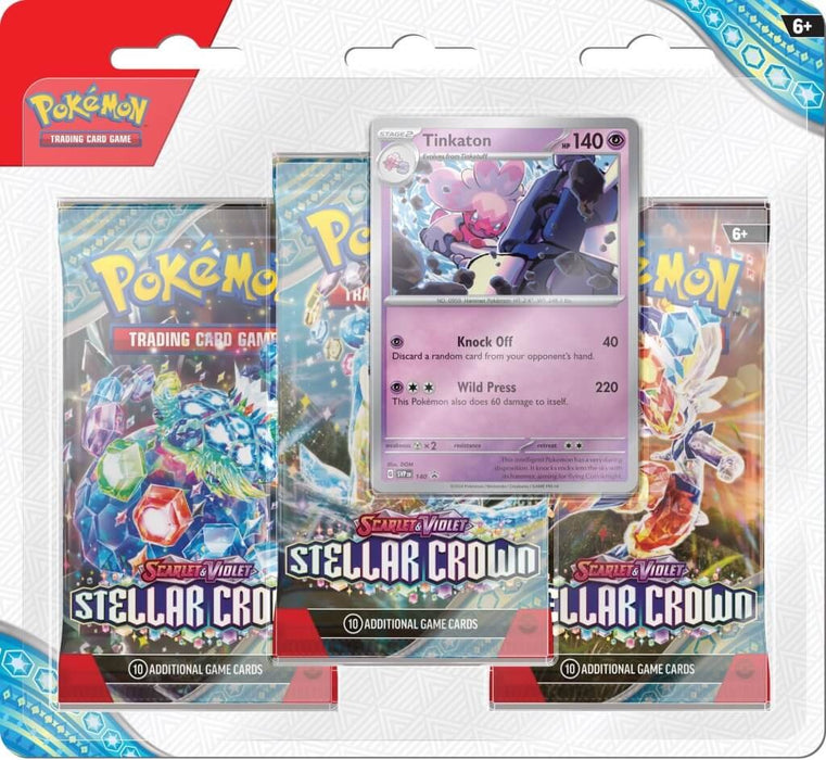 Pokemon TCG Scarlet & Violet 7 Stellar Crown Three Booster Blister - Tinkaton