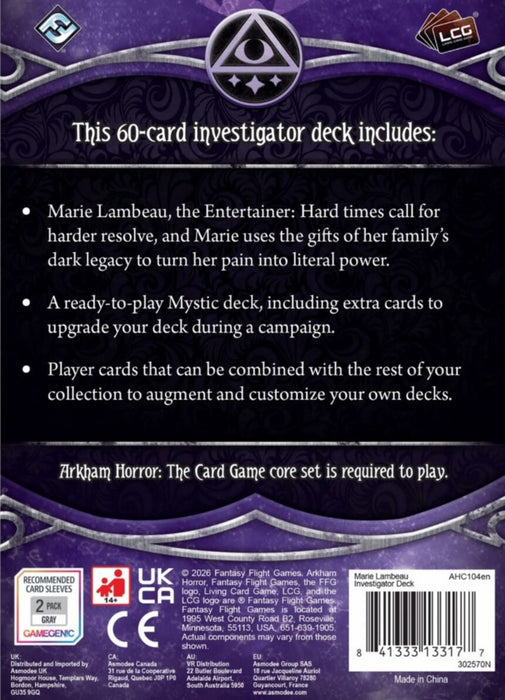 one piece trading card sleeves Arkham Horror The Card Game Investigator Deck Marie Lambeau