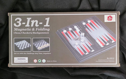 3 in 1 - Magnetic & Folding Chess / Checkers / Backgammon - damaged corner of the board