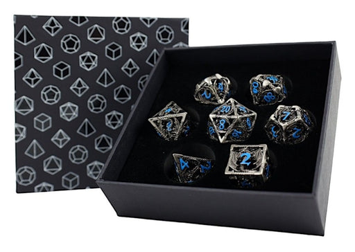 LPG Dice RPG Set Hollow Dragon Stainless and Blue