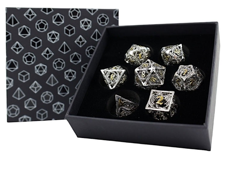 LPG Dice RPG Set Hollow Dragon Chrome and Gold