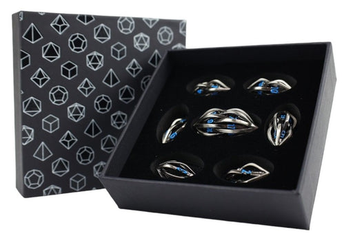 LPG Dice RPG Set Hollow Elliptic Stainless and Blue