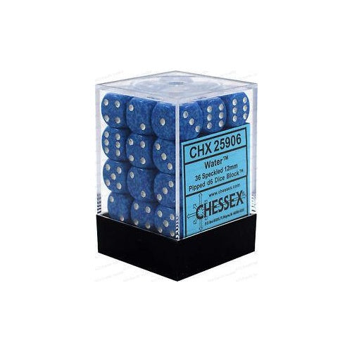 D6 Dice Speckled 12mm Water (36 Dice in Display) CHX25906
