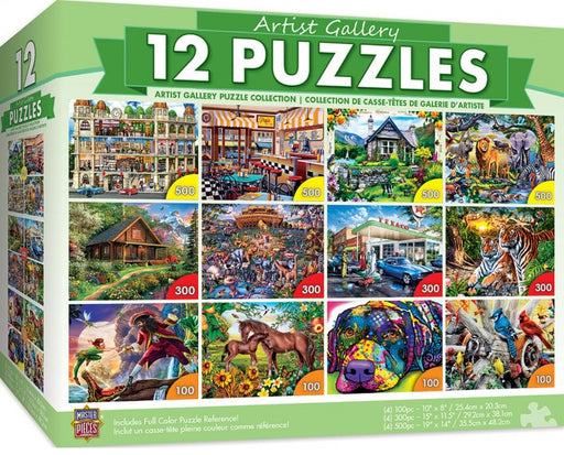 Masterpieces Puzzle 12 Pack Artist Gallery 12 Pack Bundle Puzzles (100 x4, 300 x4 & 500 x4) Jigsaw Puzzle