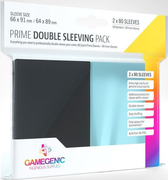 Gamegenic Prime Double Sleeving (66mm x 91mm) (2 x 80 Sleeves Per Pack) Black / Inner