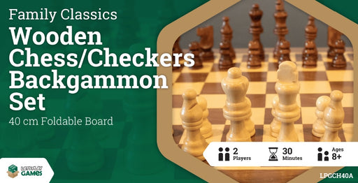 Wooden Folding Chess / Checkers / Backgammon Set 40cm