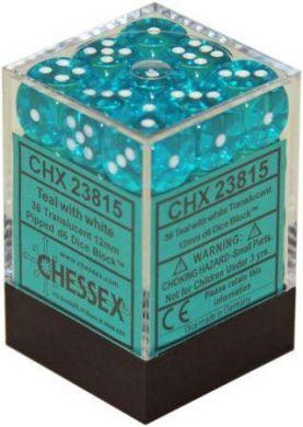 Dice Translucent 12mm D6 Teal with White (36) CHX23815