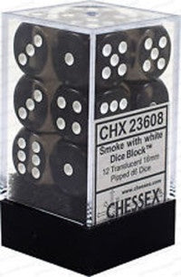 D6 Dice Translucent 16mm Smoke/White CHX23608