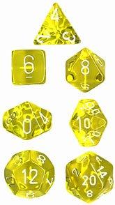 Dice Set Translucent Yellow with White (7)
