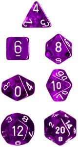 D7-Die Set Dice Translucent Polyhedral Purple/White (7)  CHX23077CHX23007