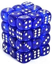 Dice Translucent 12mm D6 Blue with White (36) CHX23806