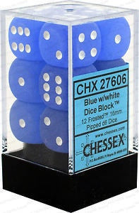D6 Dice Frosted 16mm Blue/White  CHX27606