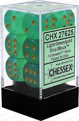 D6 Dice Borealis Light Green/Gold (12 Dice in Display) CHX27625