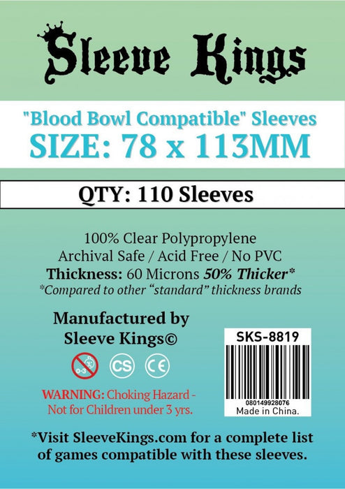 Sleeve Kings Board Game Sleeves "Blood Bowl Compatible" (78mm x 113mm) (110 Sleeves)