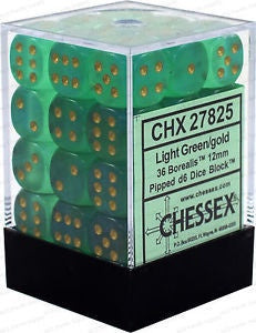 D6 Dice Borealis 12mm Light Green/Gold (36 Dice in Display) CHX27825