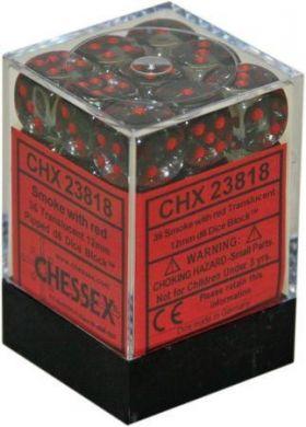 Dice Translucent 12mm D6 Smoke with Red (36) CHX23818