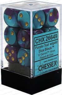 D6 Dice Gemini 16mm Purple-Teal/Gold CHX26649