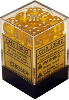 Dice Translucent 12mm D6 Yellow with White (36) CHX23802