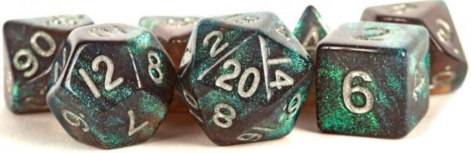 MDG Polyhedral Acrylic Dice Set 16mm with Silver Numbers Stardust Gray