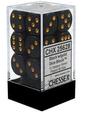 Chessex D6 Opaque 16mm Black/Gold (CHX25628)