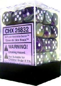 Dice Gemini 12mm D6 Purple Steel w/White (36) CHX26832