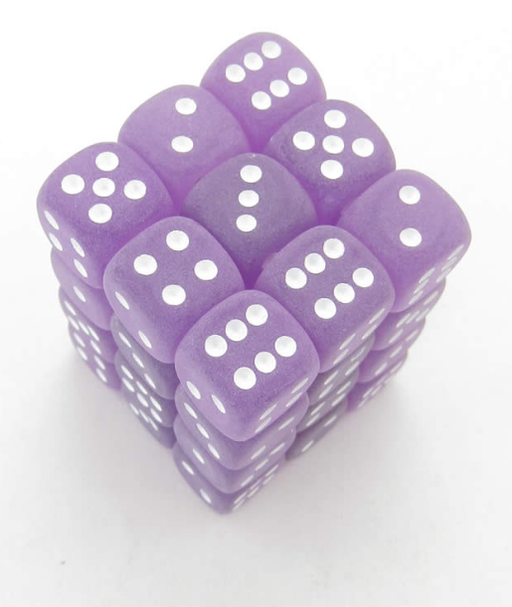 D6 Dice Frosted 12mm Purple/White (36 Dice in Display) CHXLE435