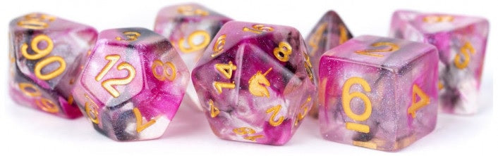 MDG Unicorn Resin Polyhedral Dice Set Blushing Steel