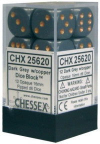 D6 Dice Opaque 16mm Dark Grey/Copper CHX25620