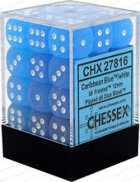 D6 Dice Frosted 12mm Caribbean Blue/White (36 Dice in Display) CHX27816
