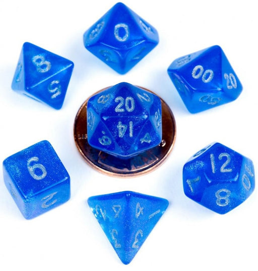 MDG Acrylic 10mm Polyhedral Dice Set - Stardust Blue - Mini Dice