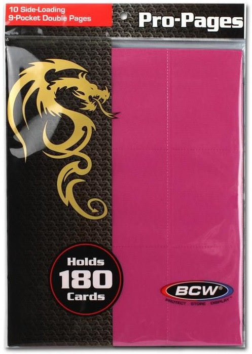 BCW Pro Pages 9 Pocket Pages Side Loading Pink (10 Pages Per Pack)