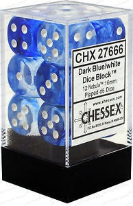 D6 Dice Nebula 16mm Dark Blue/White CHX27666