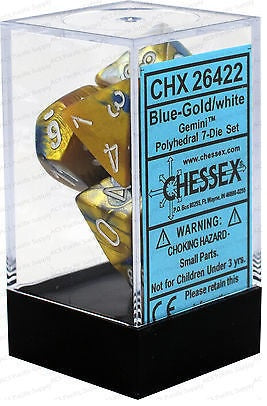 Die Set Dice Gemini Polyhedral Blue-Gold/White (7 Dice in Display) CHX26422