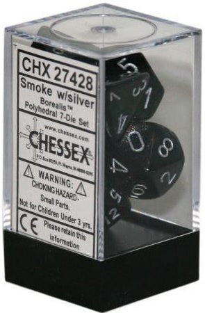 Chessex D7-Die Set Dice Borealis Polyhedral Smoke/Silver (7 Dice in Display) CHX27428