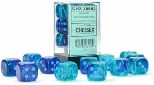 Chessex D6 16mm Gemini Blue-Blue/Light Blue Luminary (CHX26663)